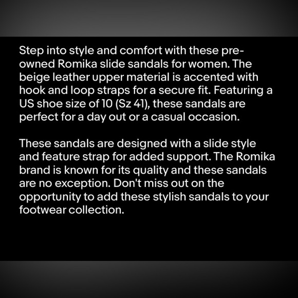 Romika Sandals Slides Women’s Size 10 Sz 41 Beige Hook & Loop Strap Leather - Picture 8 of 8